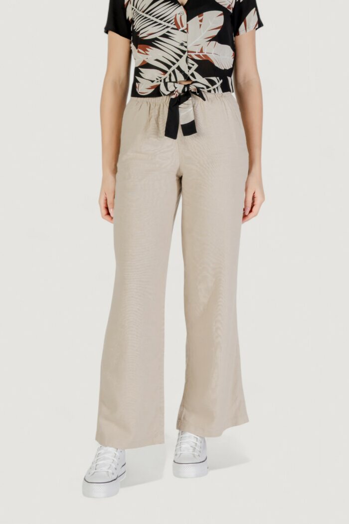 Pantaloni a palazzo Only onlcaro mw linen bl pull-up Beige