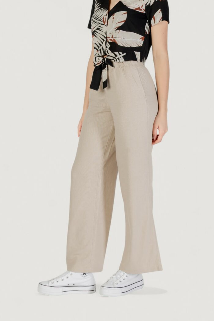 Pantaloni a palazzo Only onlcaro mw linen bl pull-up Beige