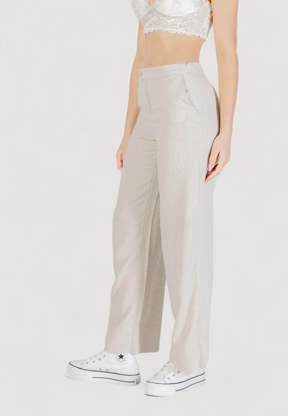 Pantaloni a palazzo Only onlcaro hw linen bl wide pant cc pnt Beige chiaro - Foto 2