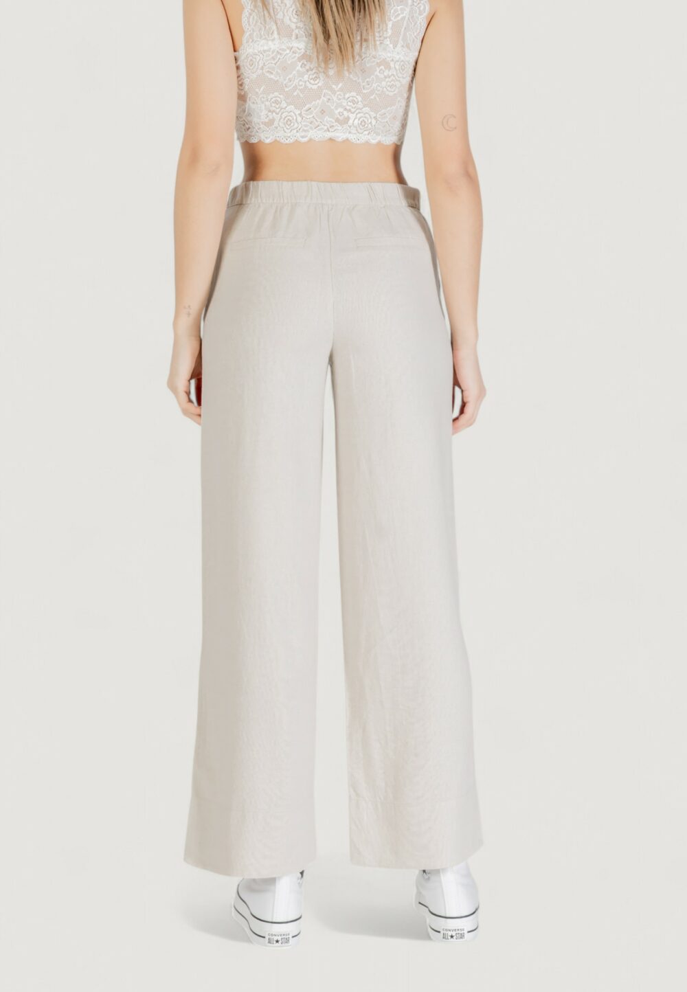 Pantaloni a palazzo Only onlcaro hw linen bl wide pant cc pnt Beige chiaro - Foto 4