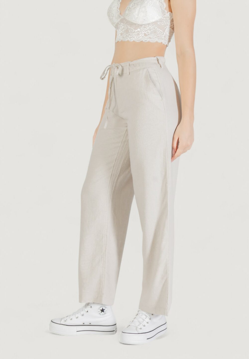 Pantaloni a sigaretta Only onlcaro mw linen bl str belt pant cc tlr Avorio - Foto 2