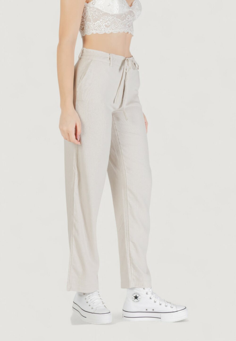 Pantaloni a sigaretta Only onlcaro mw linen bl str belt pant cc tlr Avorio - Foto 3