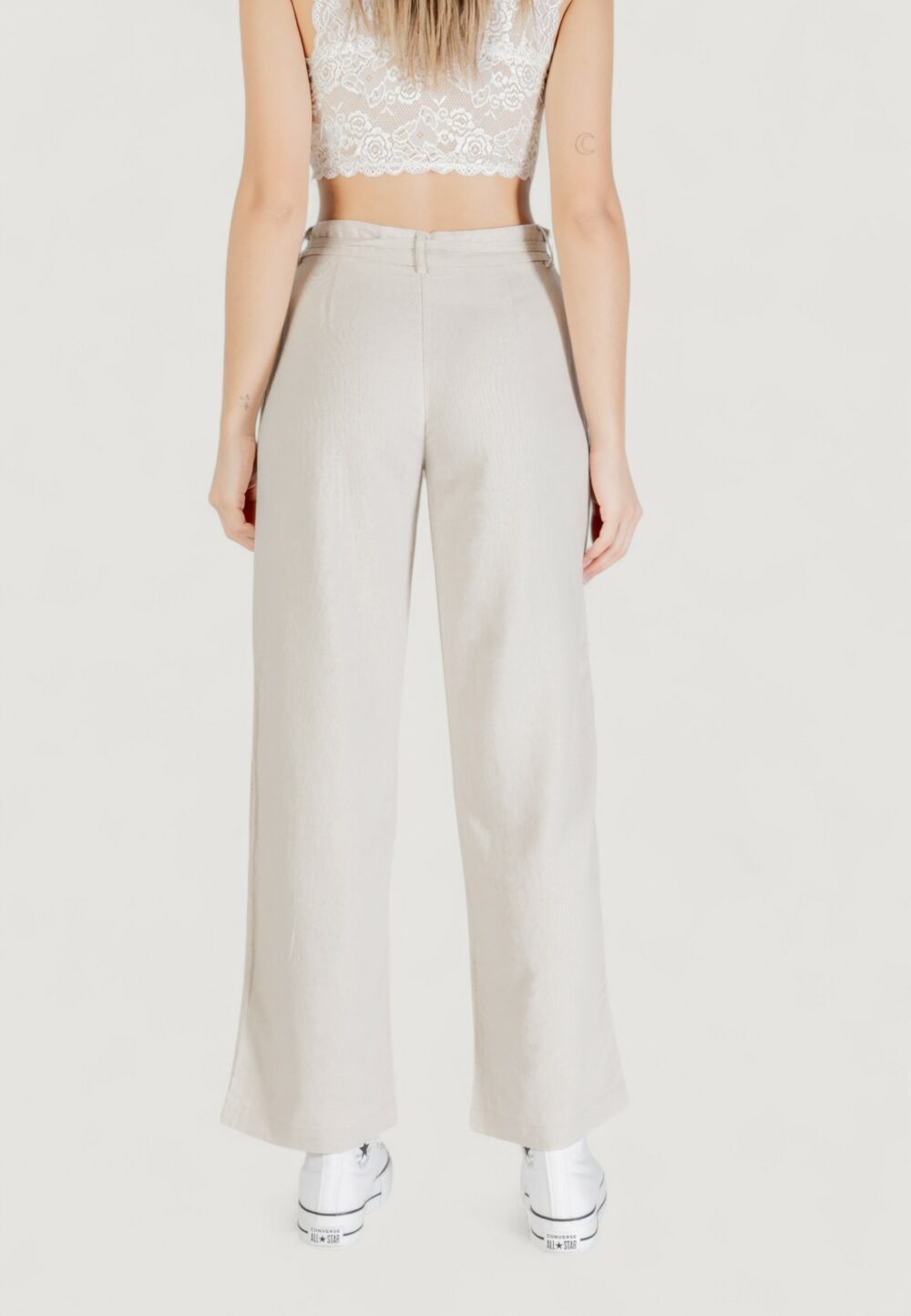 Pantaloni a sigaretta Only onlcaro mw linen bl str belt pant cc tlr Avorio - Foto 4