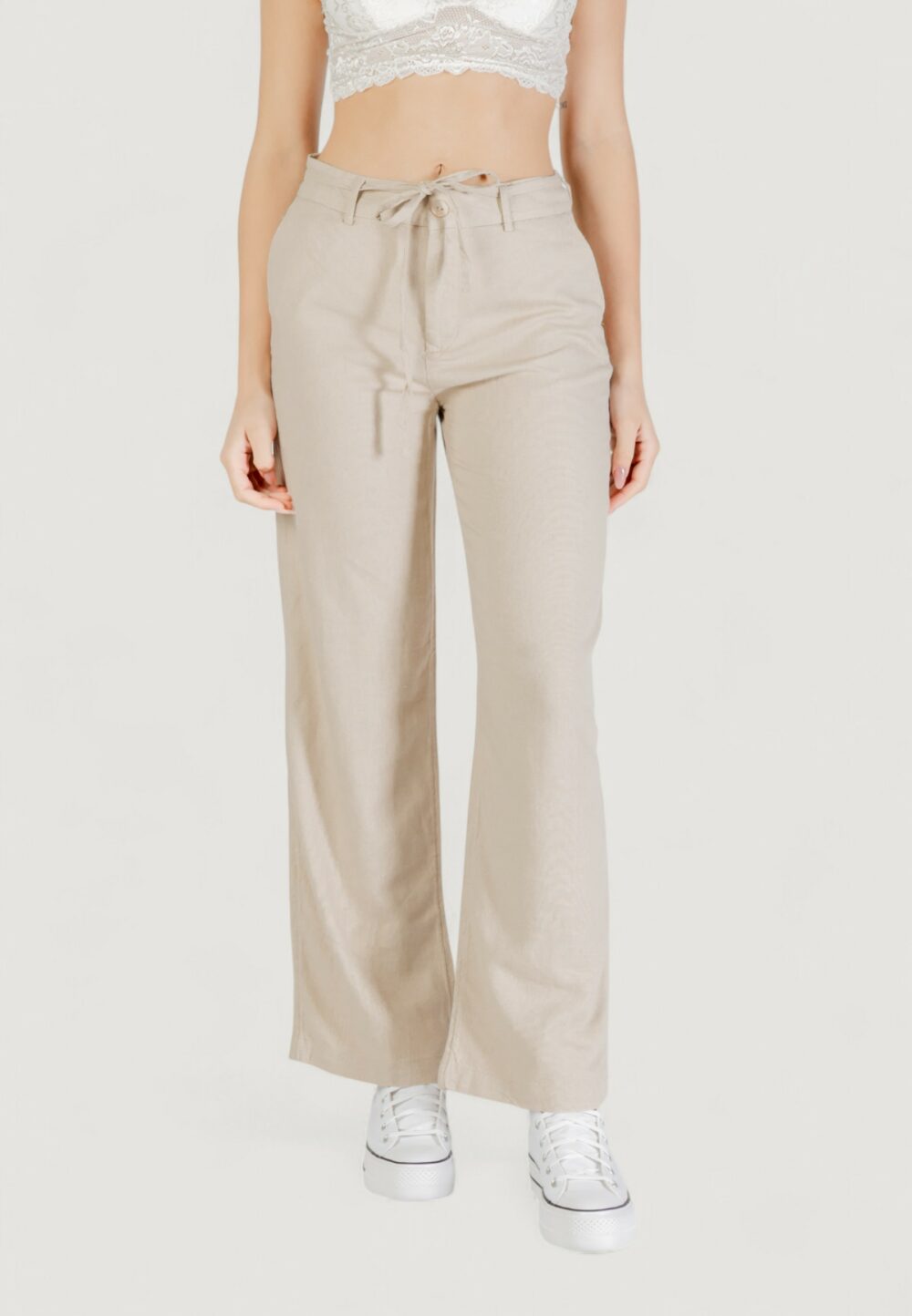 Pantaloni a sigaretta Only onlcaro mw linen bl str belt pant cc tlr Beige - Foto 2