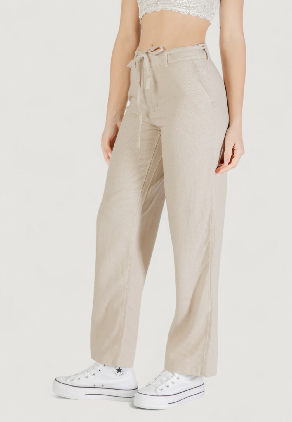Pantaloni a sigaretta Only onlcaro mw linen bl str belt pant cc tlr Beige - Foto 1