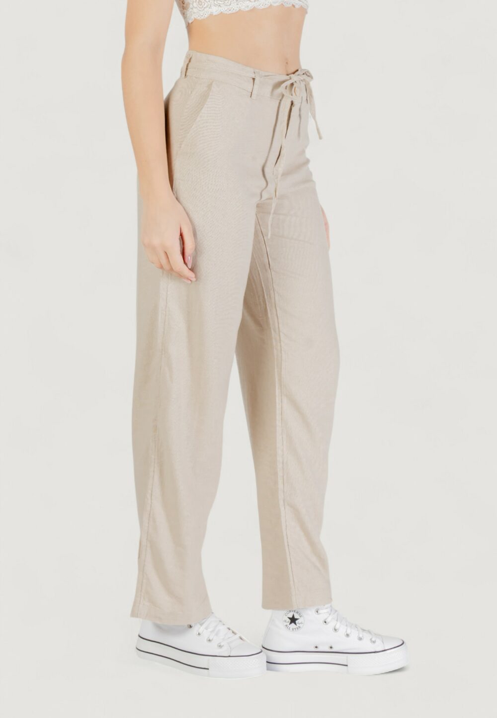 Pantaloni a sigaretta Only onlcaro mw linen bl str belt pant cc tlr Beige - Foto 3