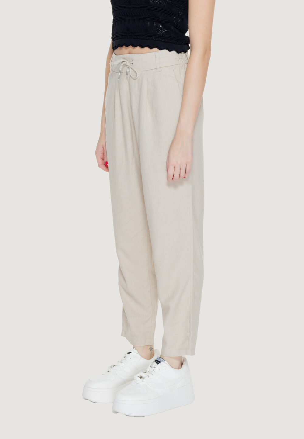 Pantaloni regular Only onlcaro-poptrash easy linen bl pnt noos Beige chiaro - Foto 3