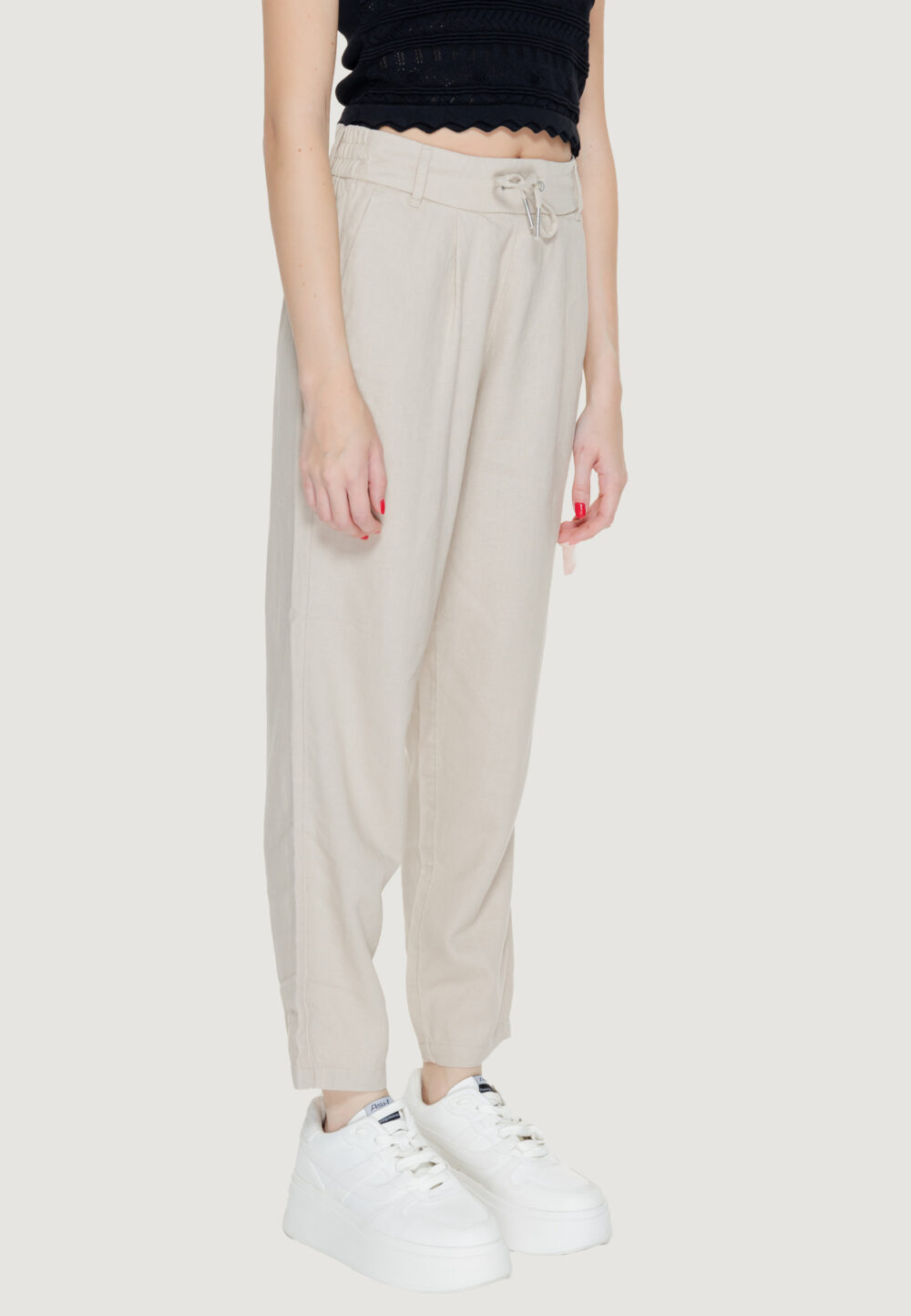 Pantaloni regular Only onlcaro-poptrash easy linen bl pnt noos Beige chiaro - Foto 4