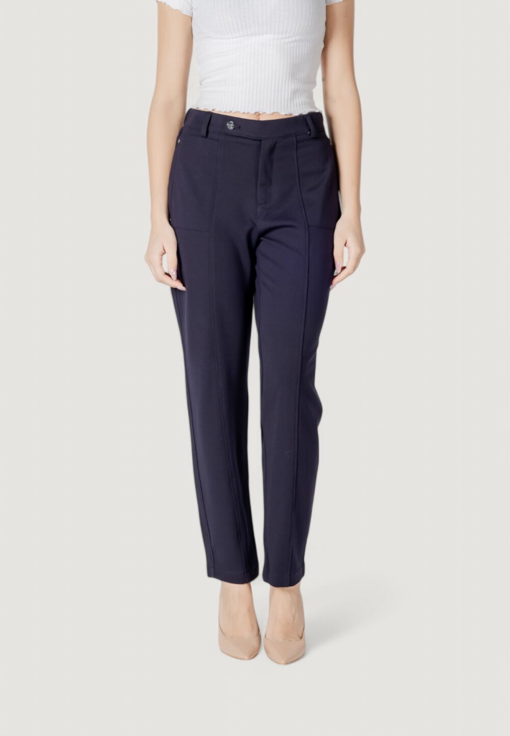 Pantaloni regular Street One tapered leg punto di roma Blue scuro - Foto 5