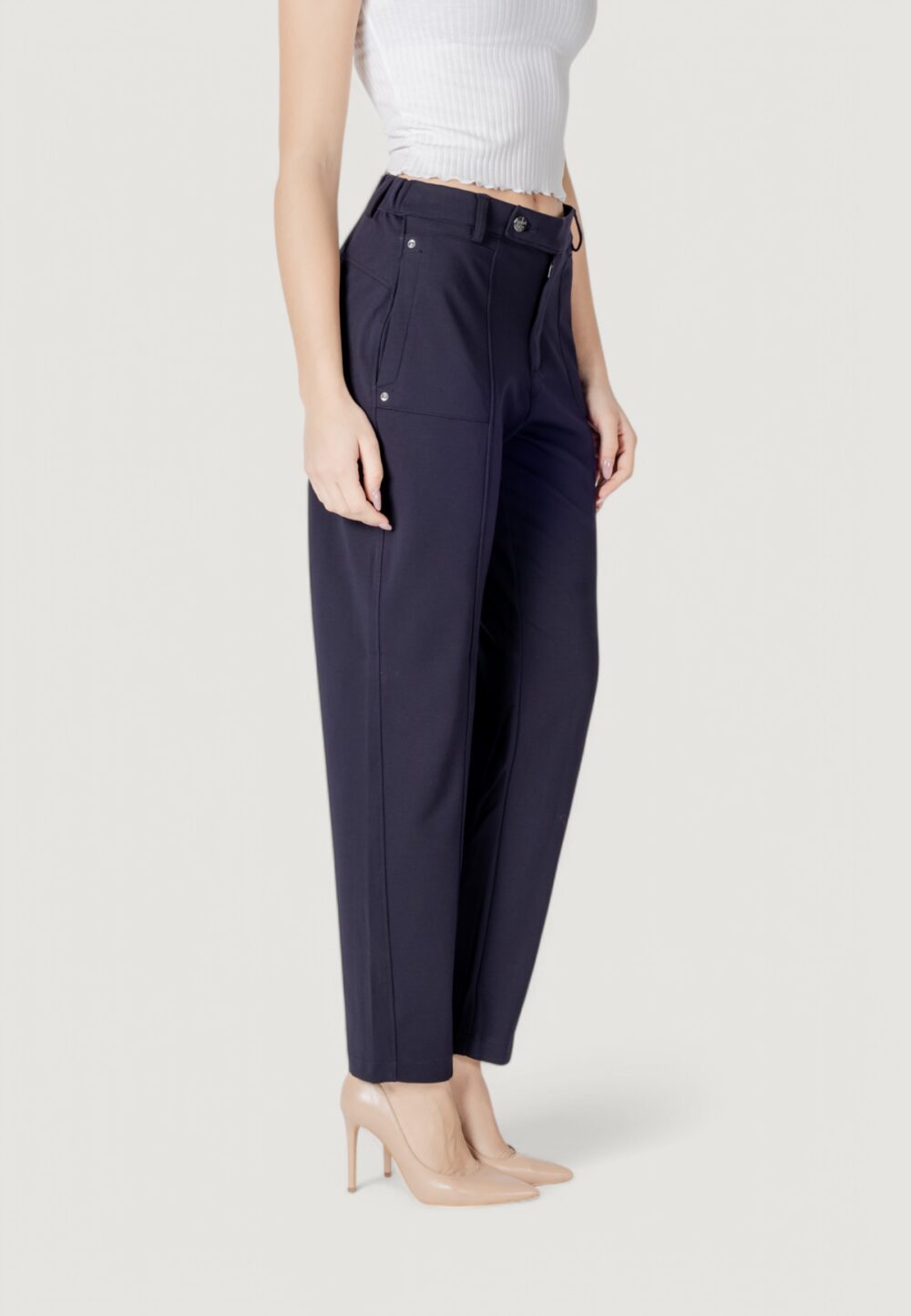Pantaloni regular Street One tapered leg punto di roma Blue scuro - Foto 3