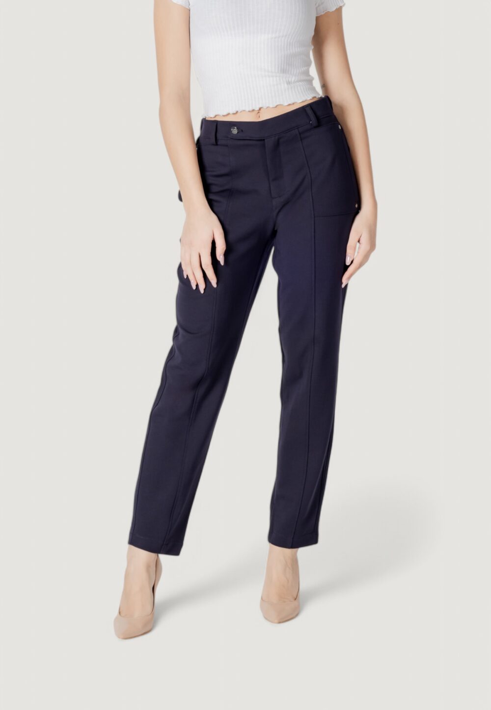 Pantaloni regular Street One tapered leg punto di roma Blue scuro - Foto 1