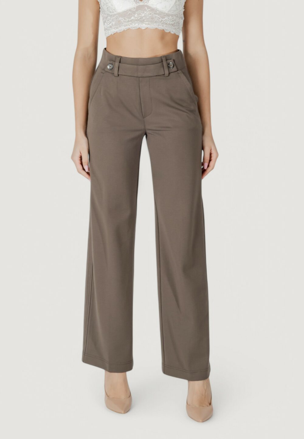 Pantaloni regular Street One straight leg l32 hw belt butto Terra - Fango - Foto 1