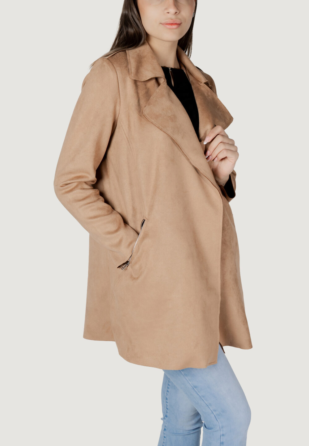 Trench Street One open velours trenchcoat Beige - Foto 1