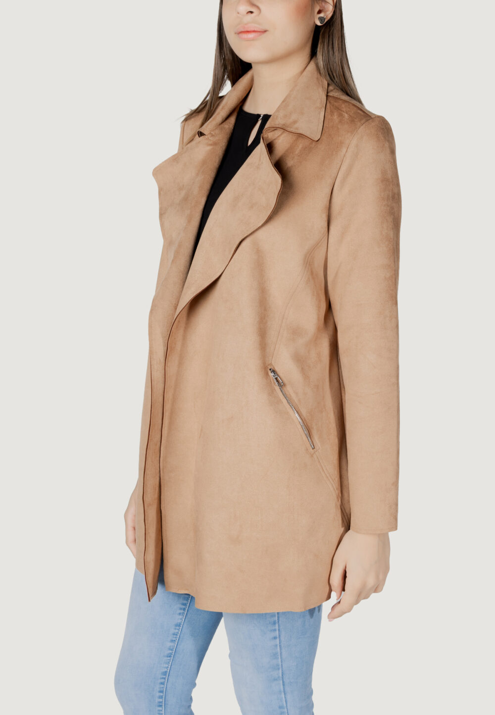Trench Street One open velours trenchcoat Beige - Foto 2