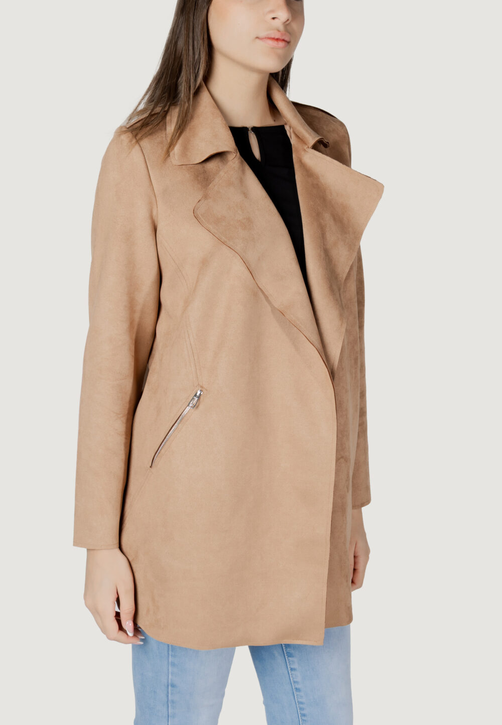 Trench Street One open velours trenchcoat Beige - Foto 3