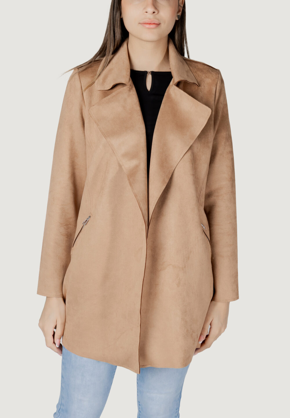 Trench Street One open velours trenchcoat Beige - Foto 5