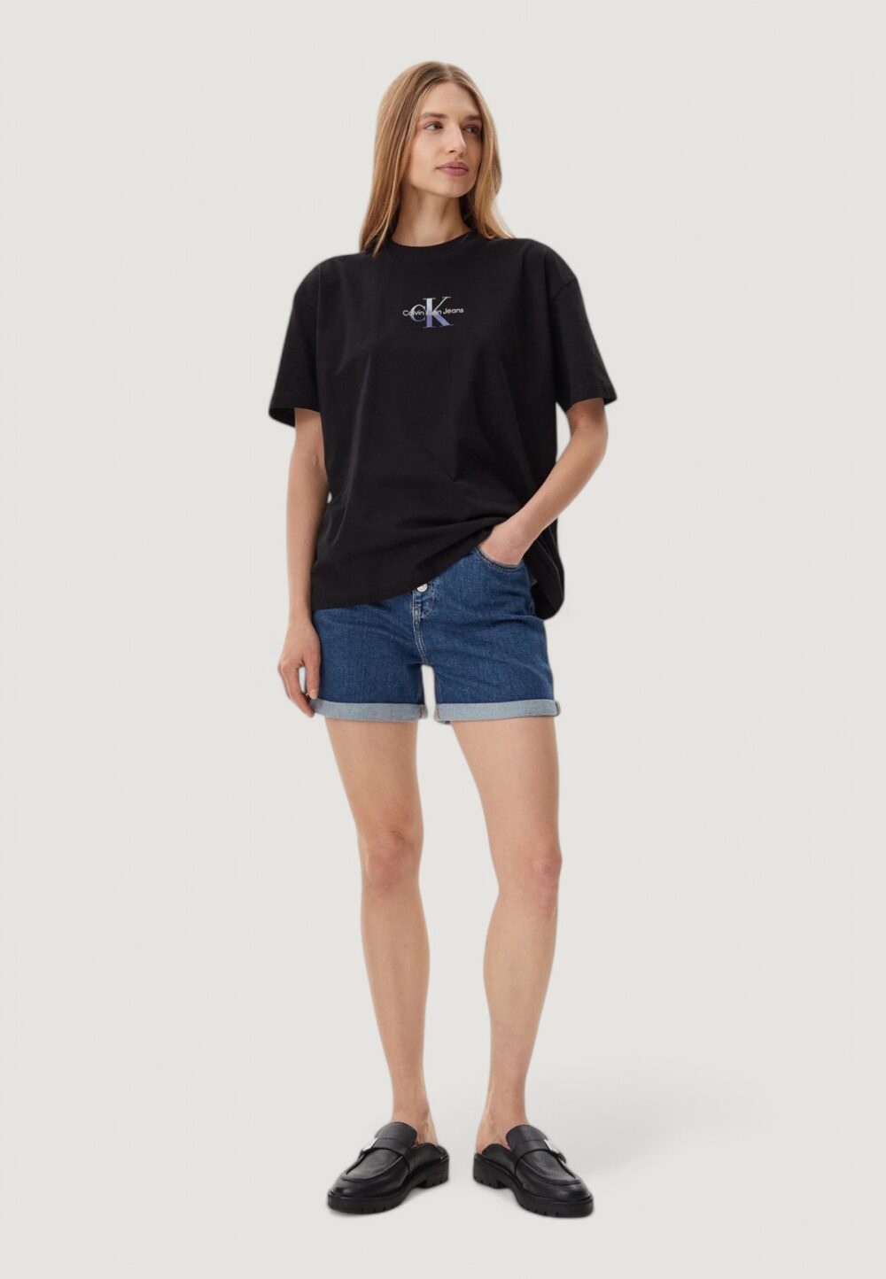 Shorts Calvin Klein Jeans mom short Denim scuro - Foto 3