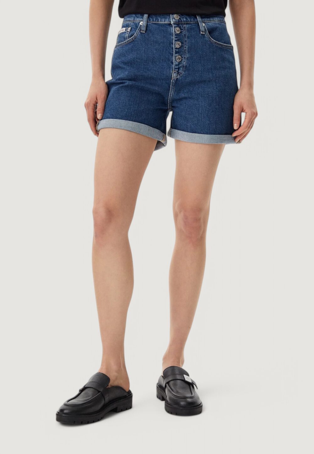 Shorts Calvin Klein Jeans mom short Denim scuro - Foto 1