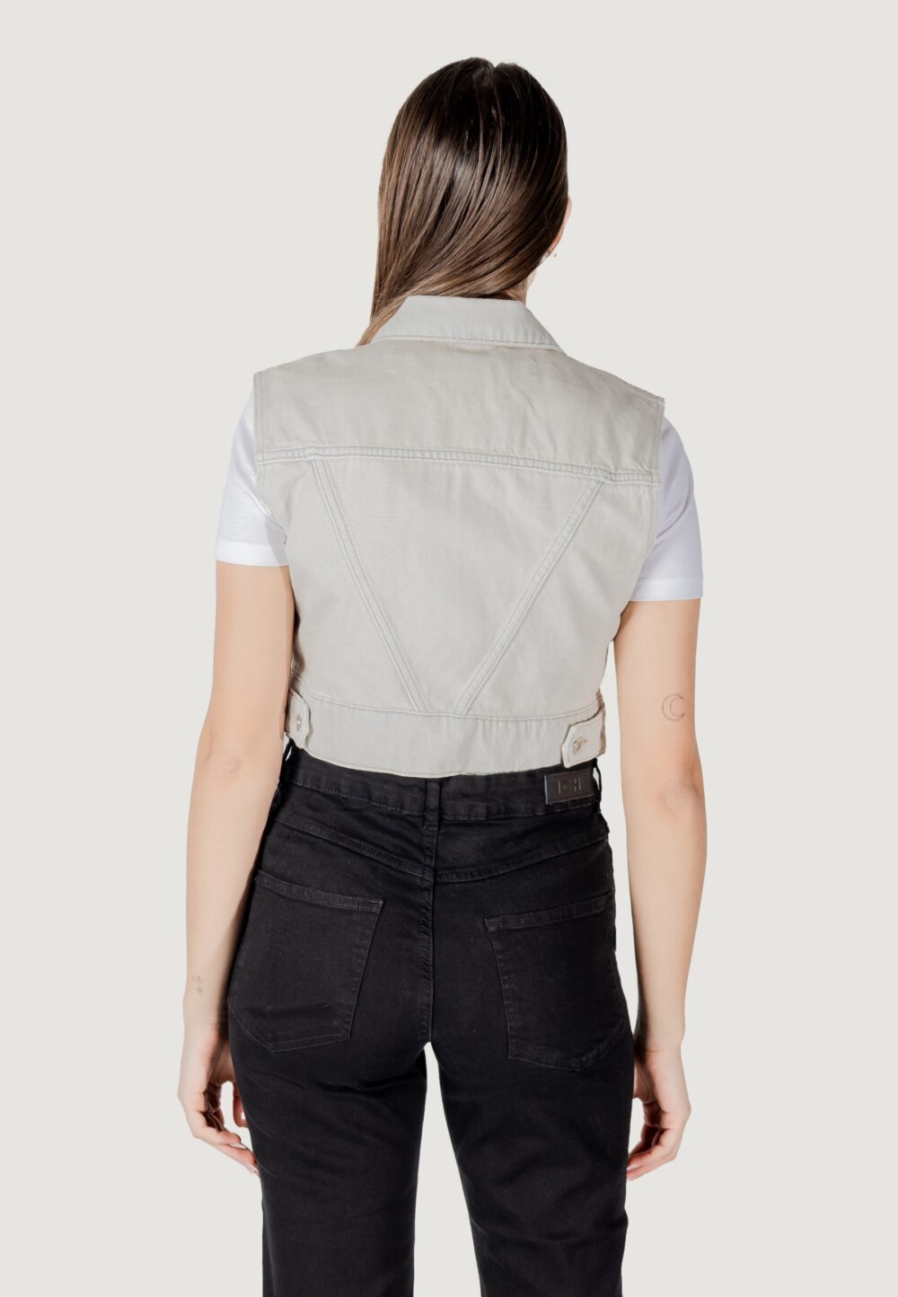 Smanicato Only onlbeverly vest tint bleach dnm red tai Denim chiaro - Foto 4