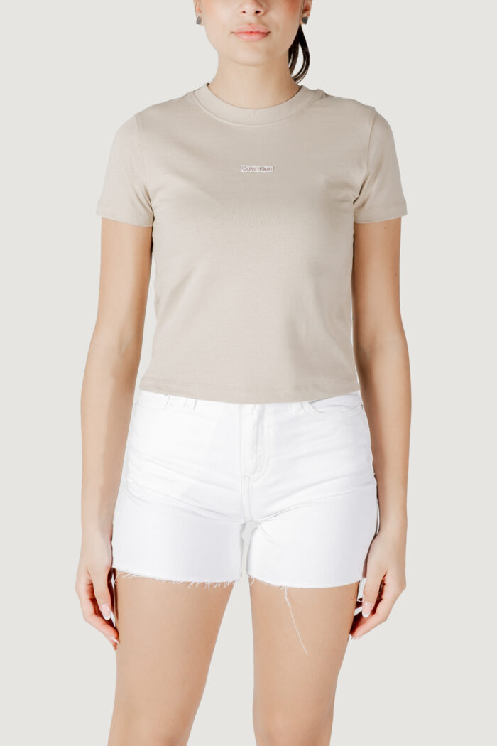 T-shirt Calvin Klein Jeans placed institutional Beige chiaro