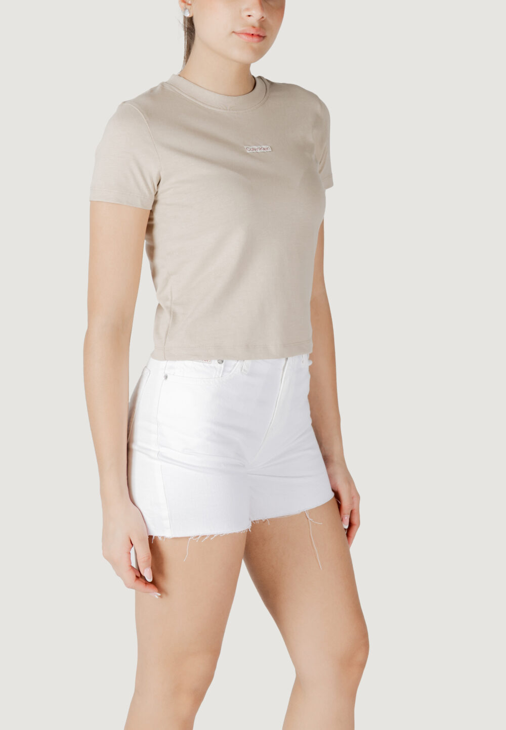 T-shirt Calvin Klein Jeans placed institutional Beige chiaro - Foto 3