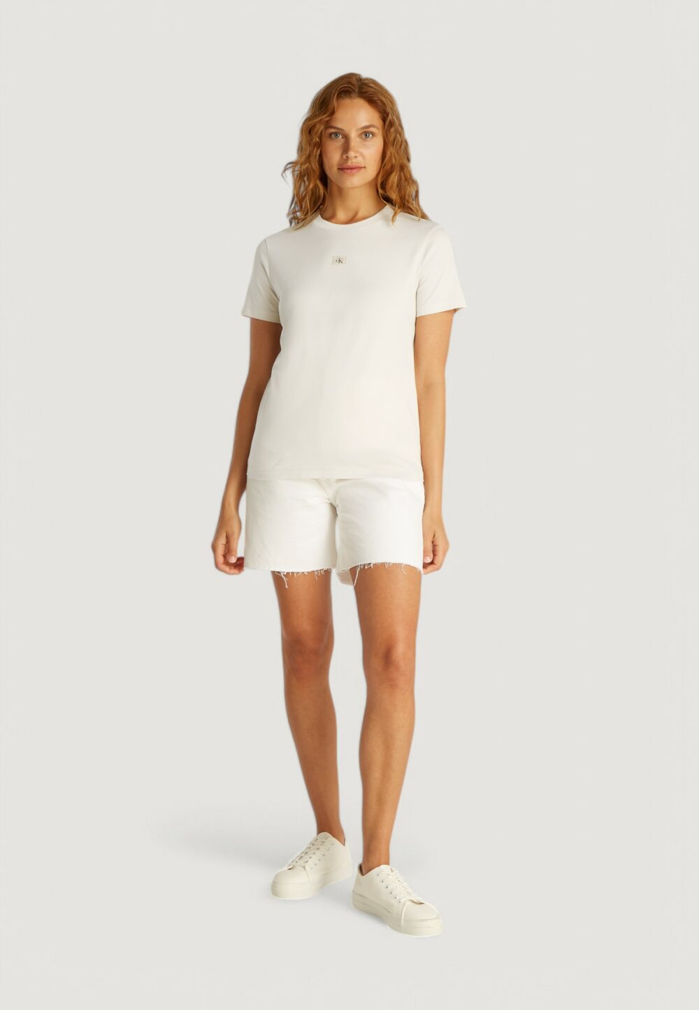 T-shirt Calvin Klein Jeans woven label regular Beige chiaro - Foto 2
