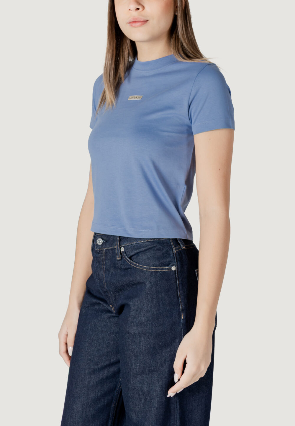 T-shirt Calvin Klein Jeans placed institutional Blu Chiaro - Foto 2