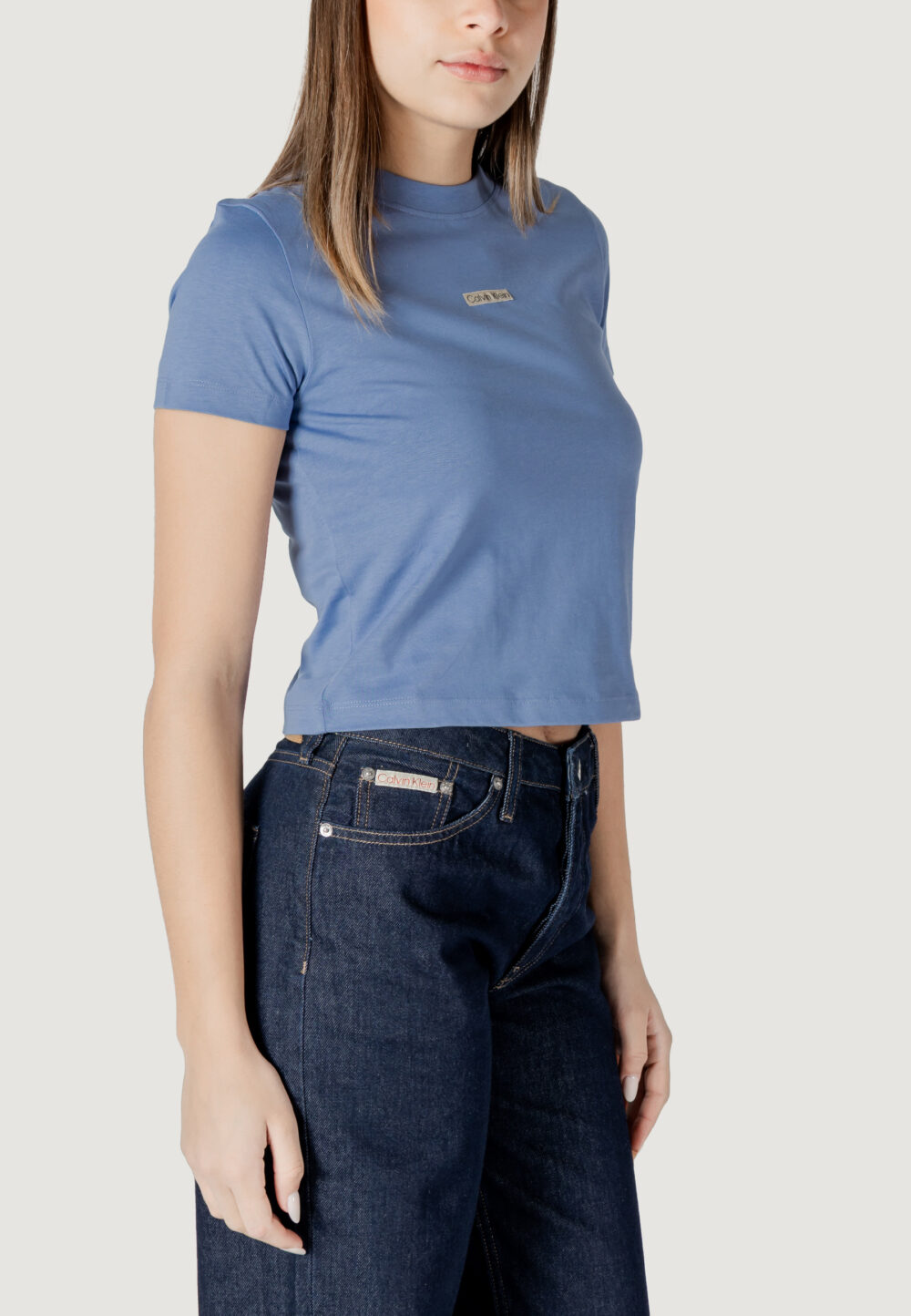 T-shirt Calvin Klein Jeans placed institutional Blu Chiaro - Foto 3