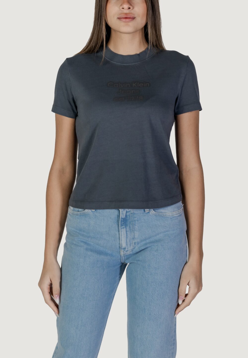 T-shirt Calvin Klein Jeans washed puff print Nero - Foto 1