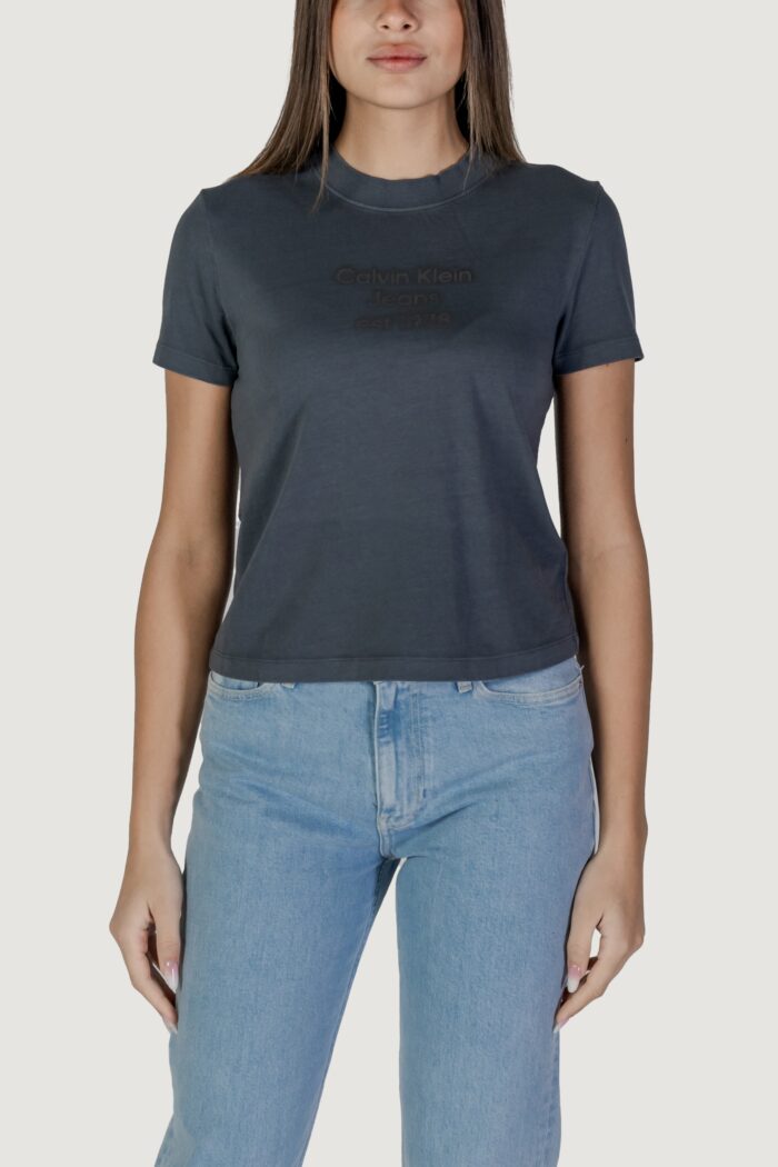 T-shirt Calvin Klein Jeans washed puff print Nero