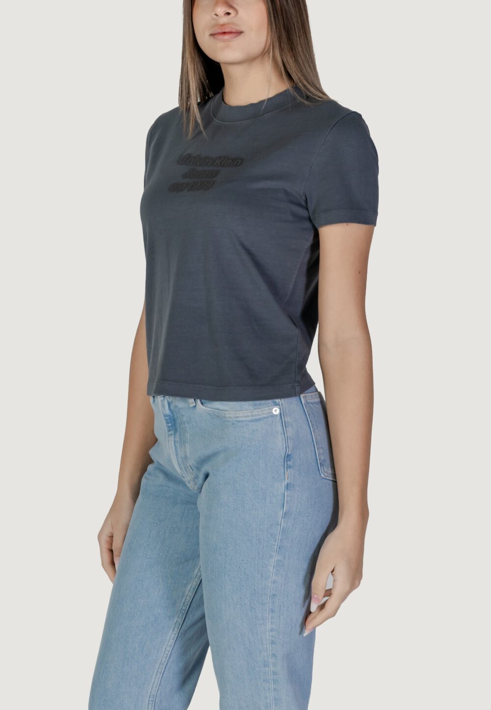 T-shirt Calvin Klein Jeans washed puff print Nero - Foto 2