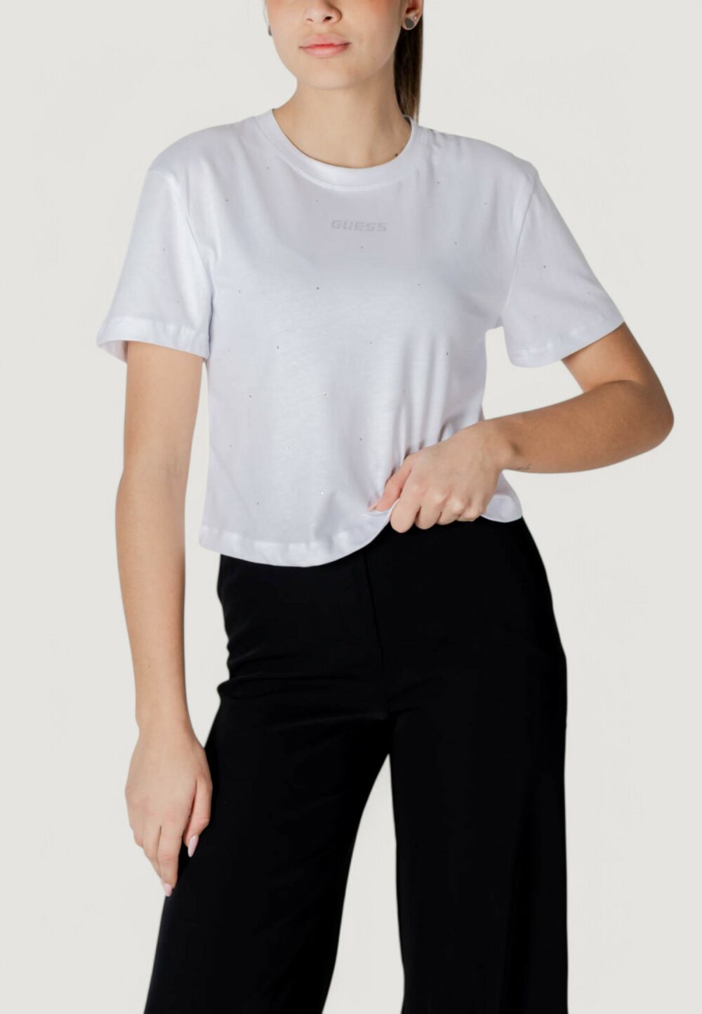 T-shirt Guess Active primula rhinestones boxy tee Bianco - Foto 1