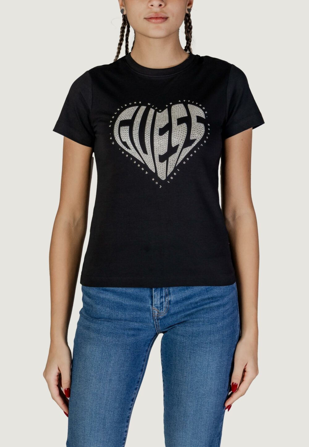 T-shirt Guess Active julia rhinestone ss Nero - Foto 1