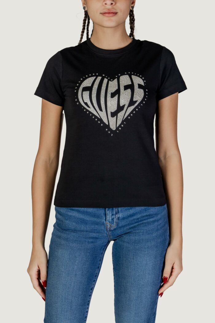 T-shirt Guess Active julia rhinestone ss Nero