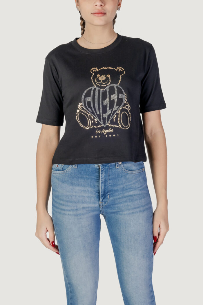 T-shirt Guess Active rhinestone bear boxy Nero