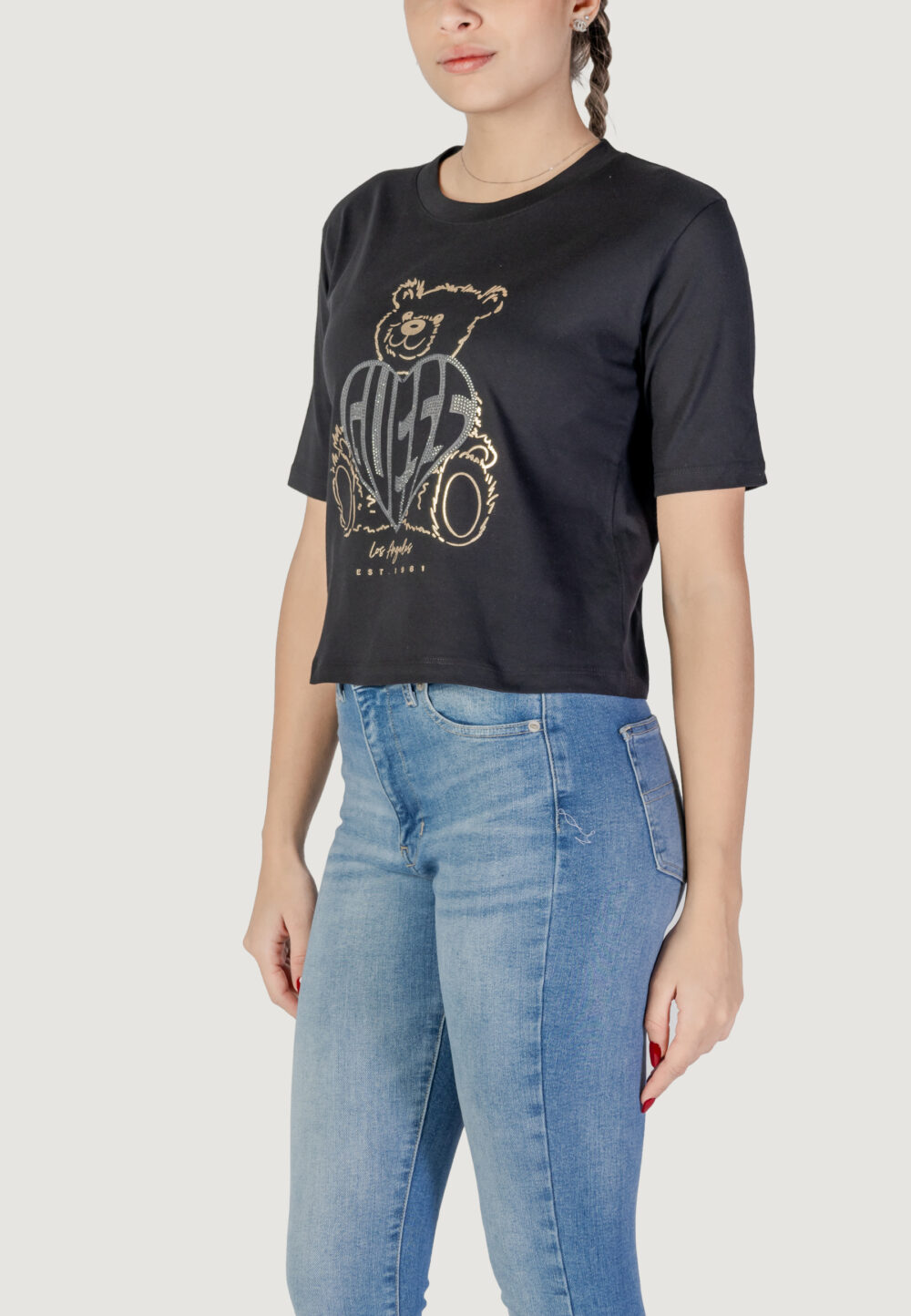 T-shirt Guess Active rhinestone bear boxy Nero - Foto 2
