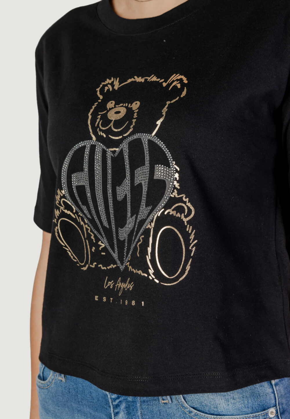 T-shirt Guess Active rhinestone bear boxy Nero - Foto 5