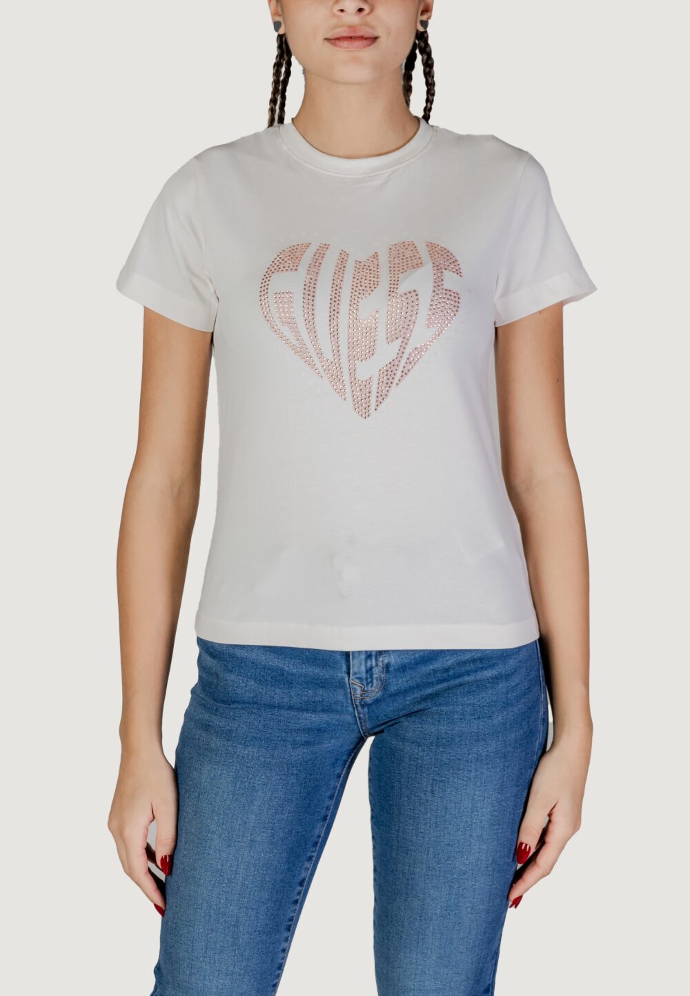 T-shirt Guess Active julia rhinestone ss Panna - Foto 1