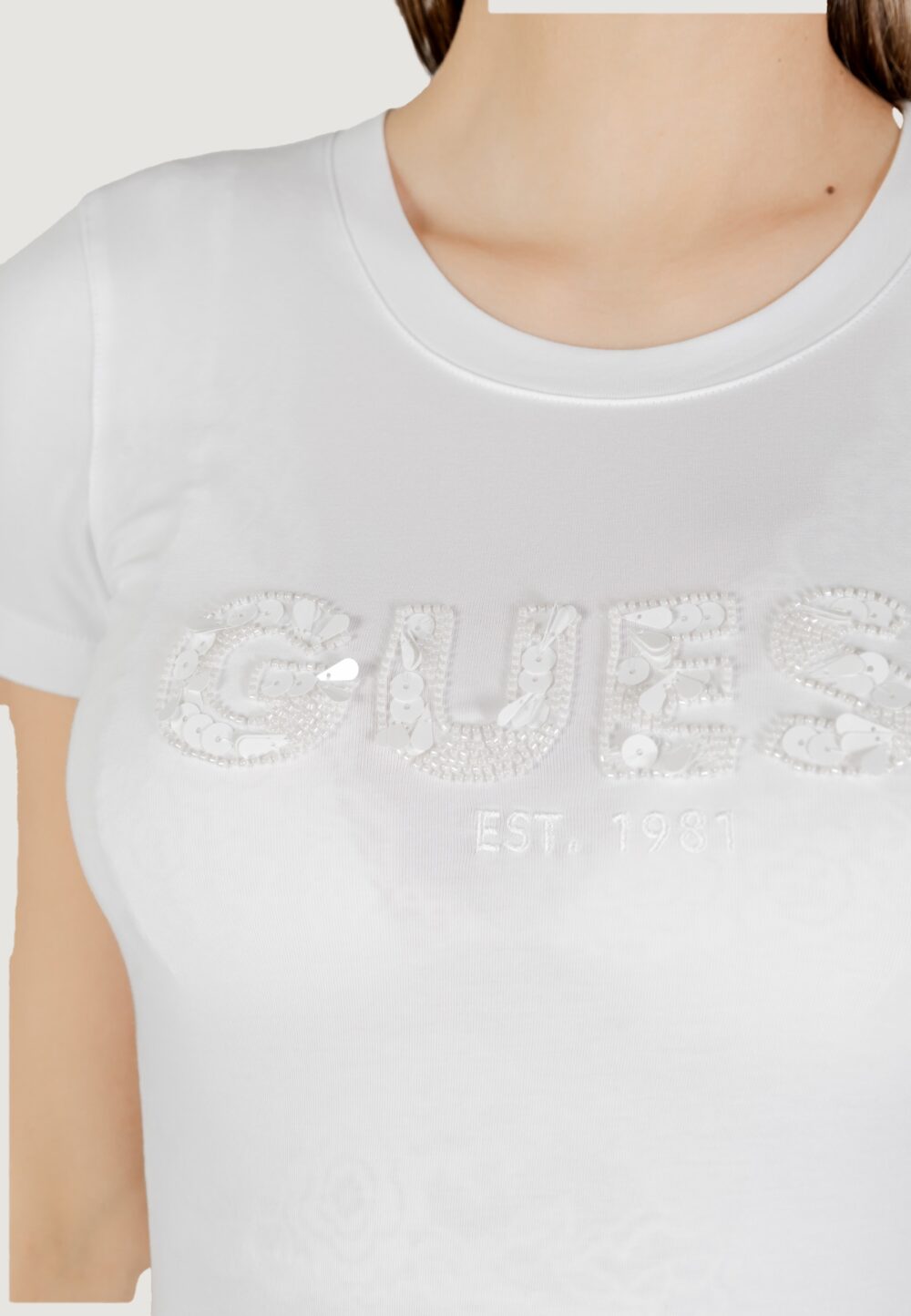 T-shirt Guess cn ss logo segquins Bianco - Foto 2
