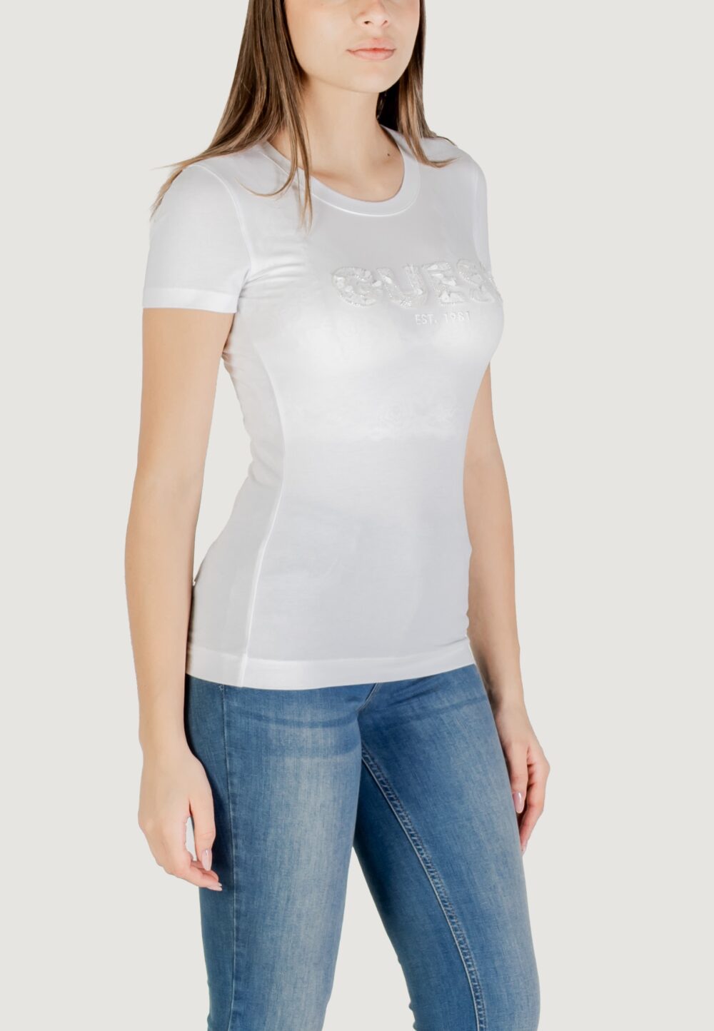T-shirt Guess cn ss logo segquins Bianco - Foto 3
