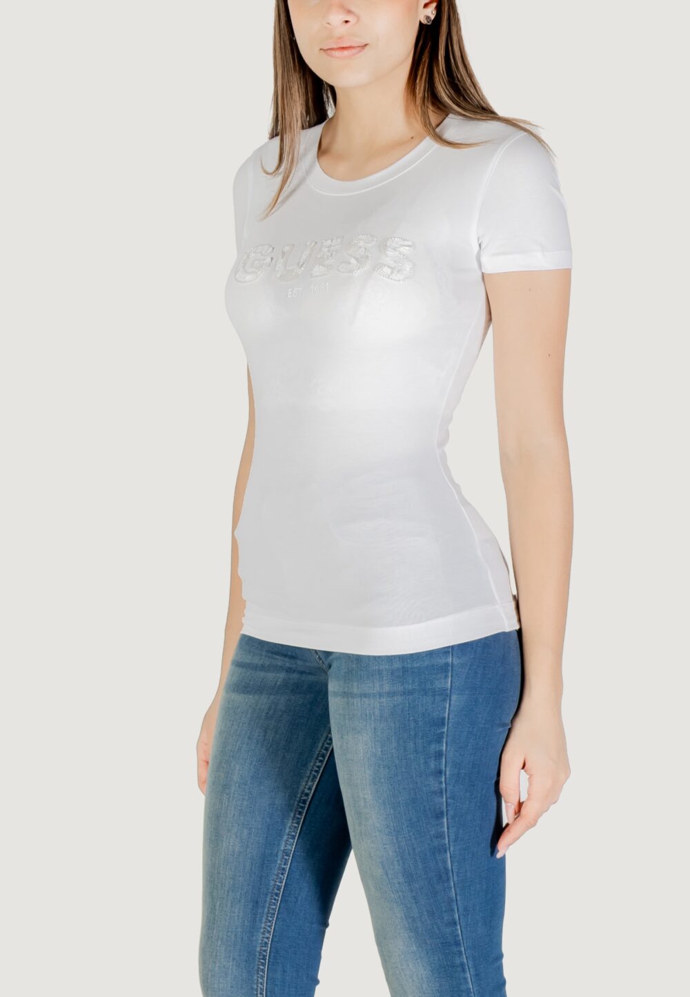T-shirt Guess cn ss logo segquins Bianco - Foto 4