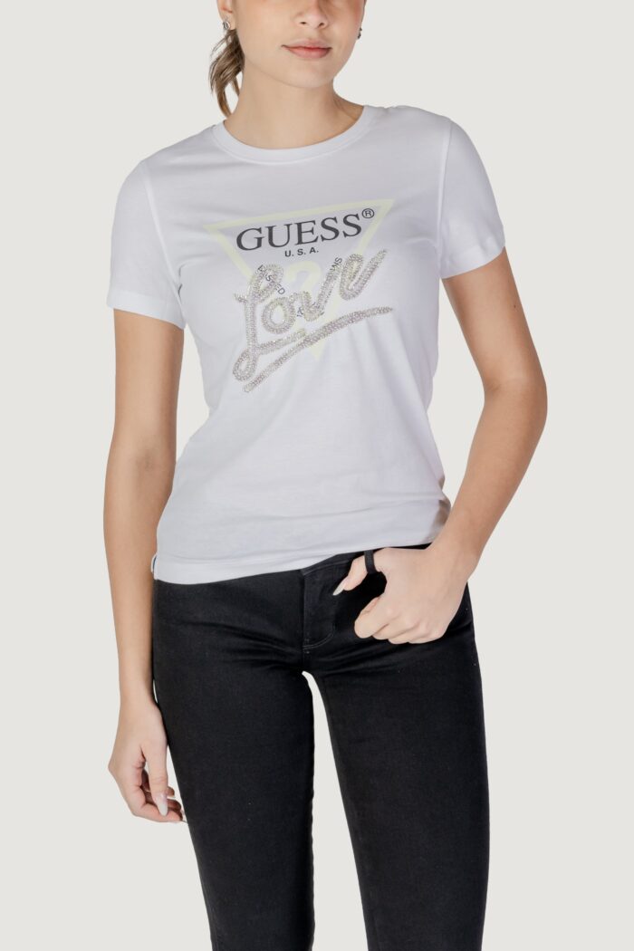 T-shirt Guess cn ss love triangle Bianco