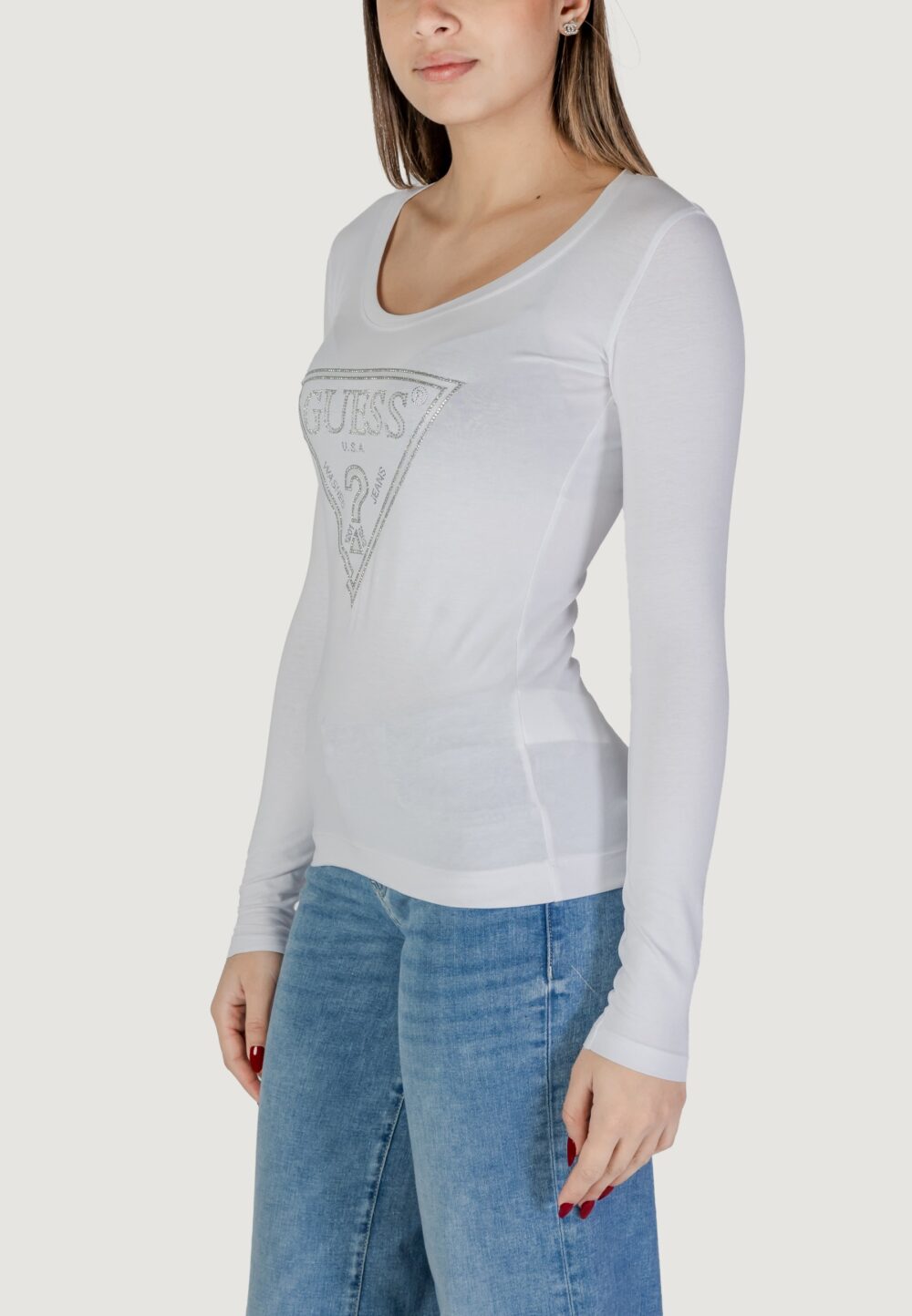 T-shirt Guess ls cn shiny triangle Bianco - Foto 3