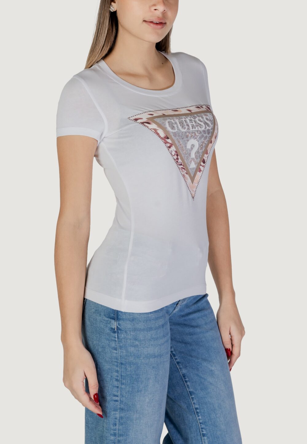 T-shirt Guess ss cn cheeta logo Bianco - Foto 2