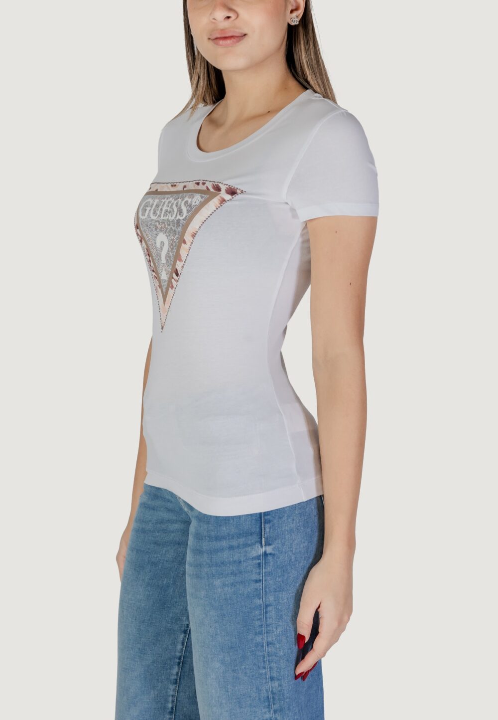 T-shirt Guess ss cn cheeta logo Bianco - Foto 5