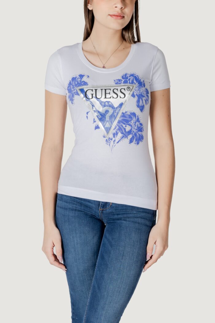 T-shirt Guess ss cn flower triangl Bianco