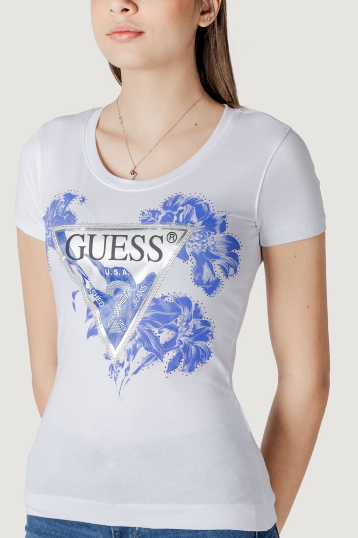 T-shirt Guess ss cn flower triangl Bianco