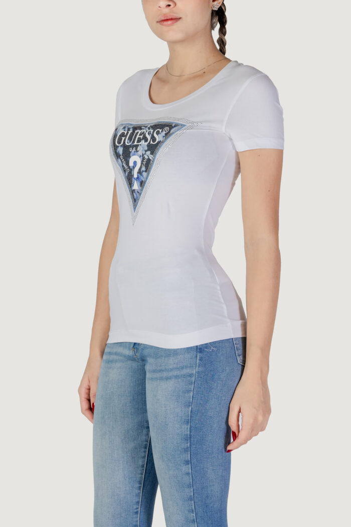T-shirt Guess ss cn triangle flower Bianco