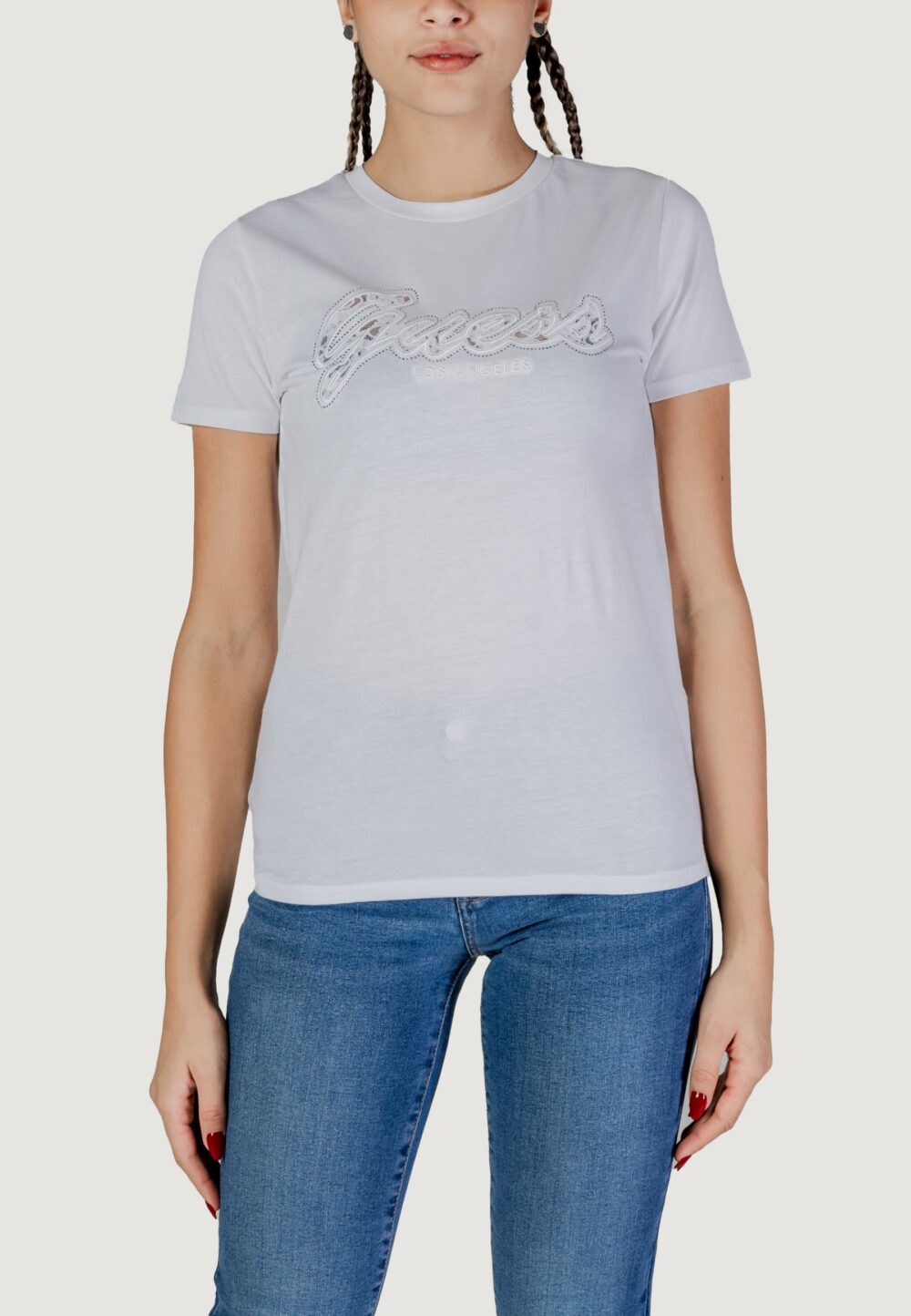 T-shirt Guess ss script lace logo Bianco - Foto 1