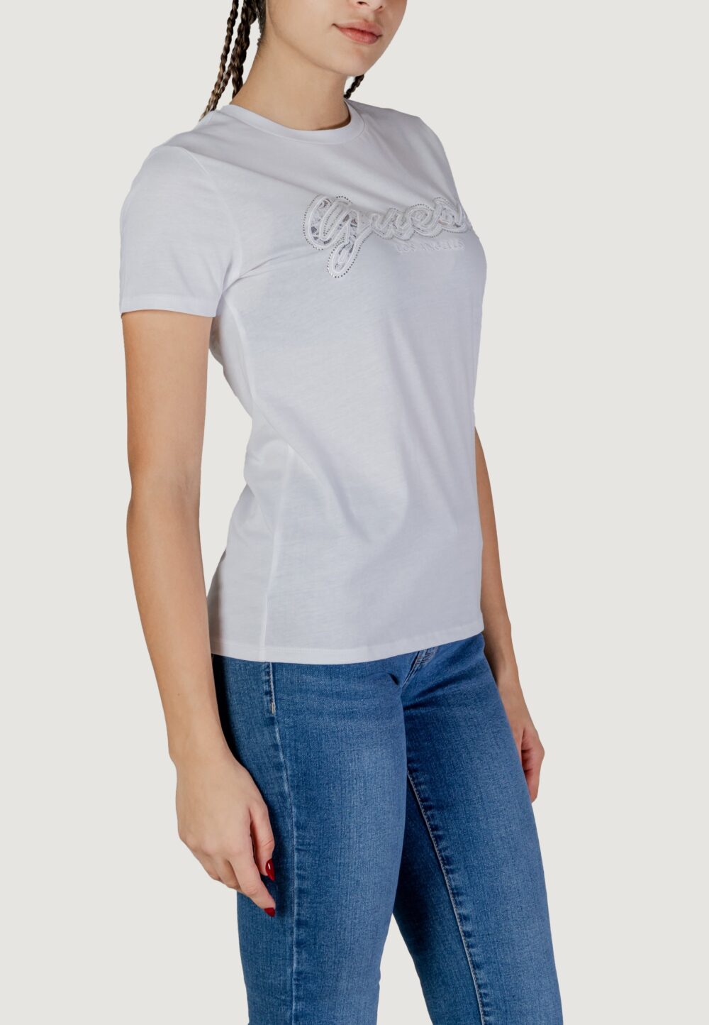 T-shirt Guess ss script lace logo Bianco - Foto 2